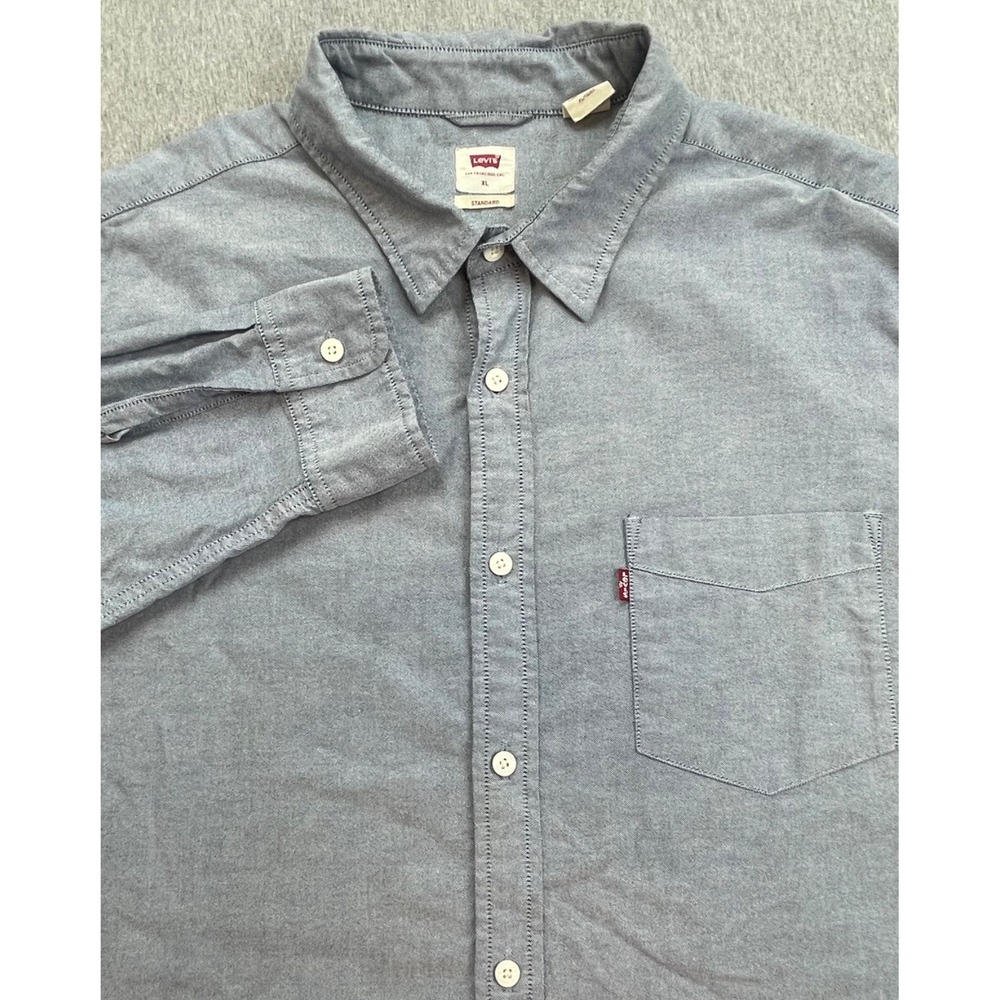 Levis Shirt Mens XL Blue 100% Cotton Oxford Cloth Button Up Red Tab